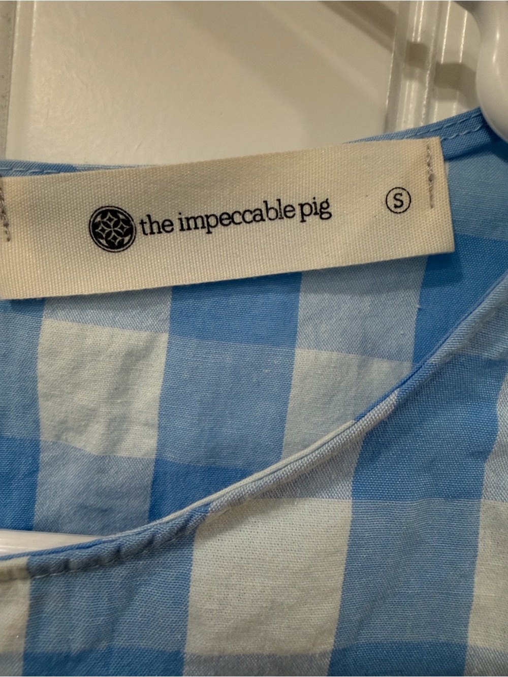 EUC The Impeccable Pig Blue and White Gingham Ruffle Sleeve Top - Picture 4 of 6